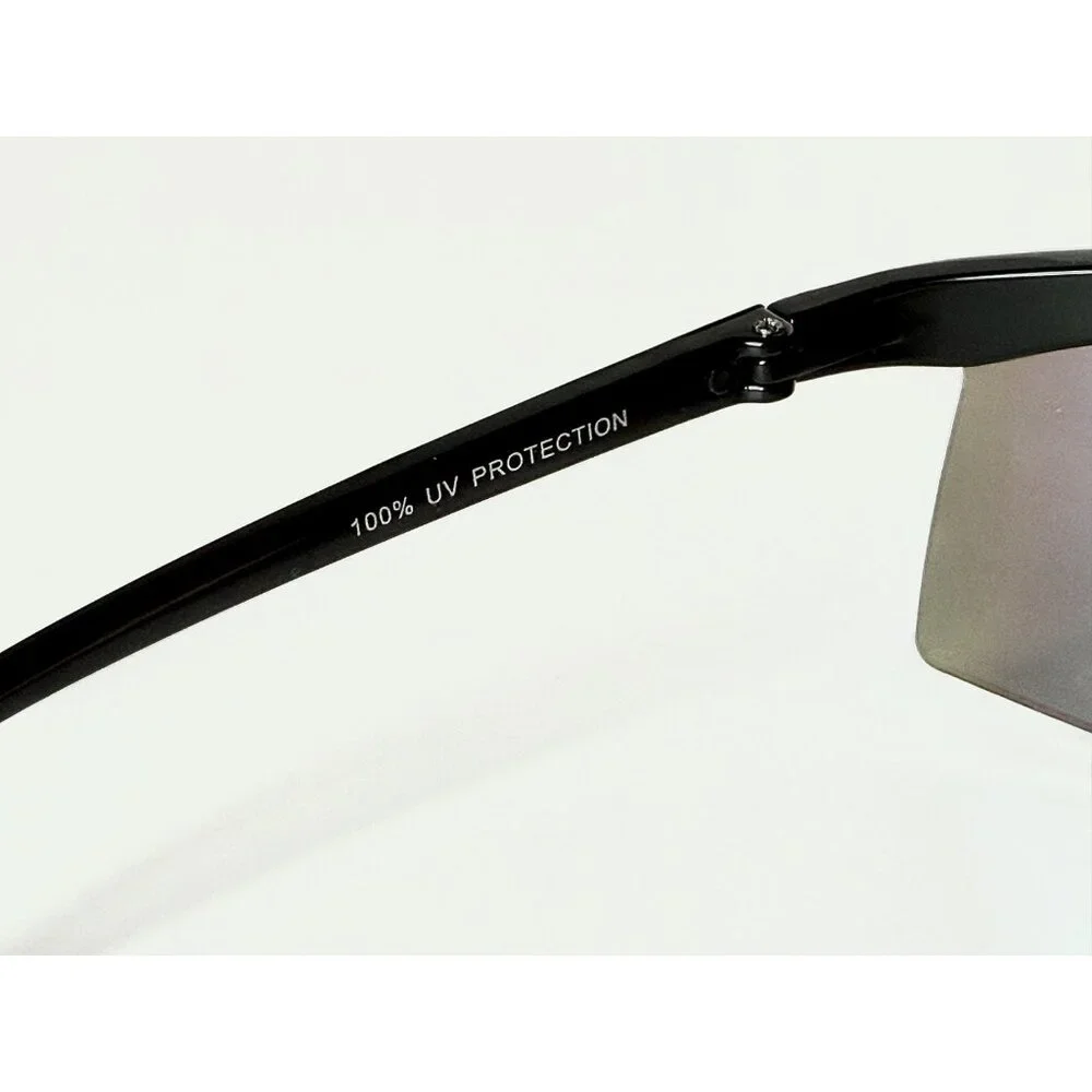Hang Ten 6021W Shield Sunglasses Black Frame Yellow Mirror Lens Sport Unisex New